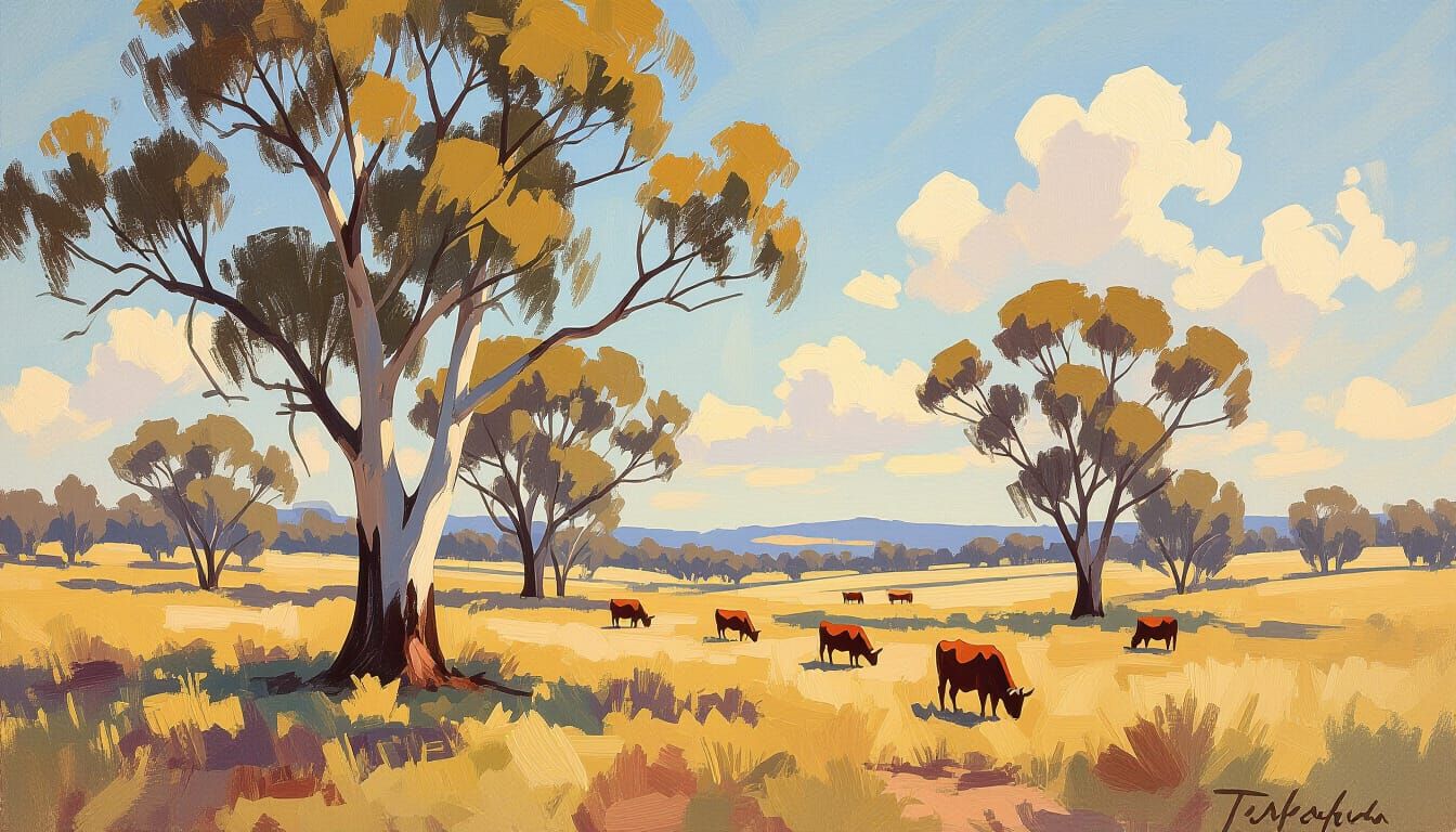 Australian Landscape in Impressionist Oil Style