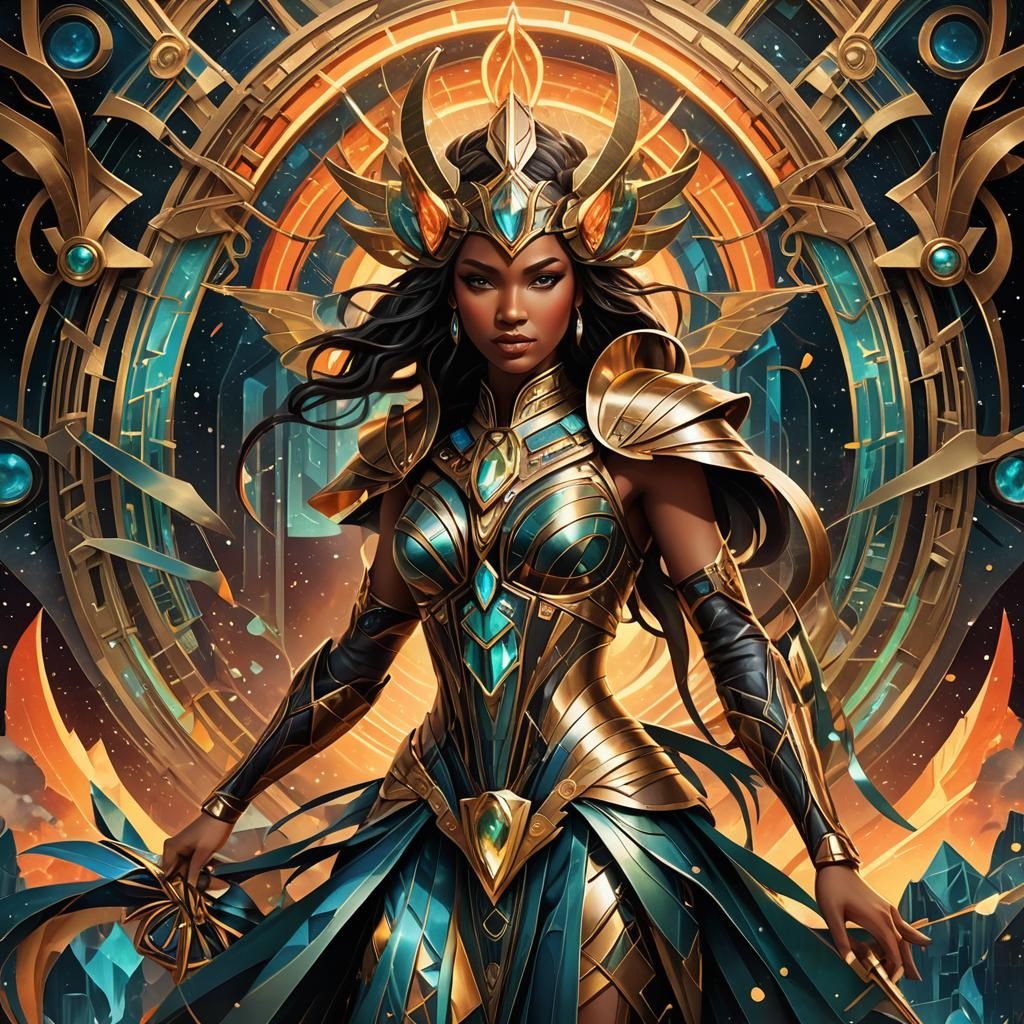 Mythical Creatures Wielding the Elements in Art Deco Style