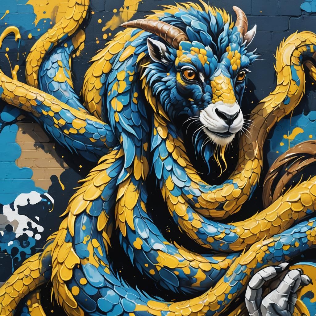 Graffiti Boa Constrictor Squeezing Goat Street Art