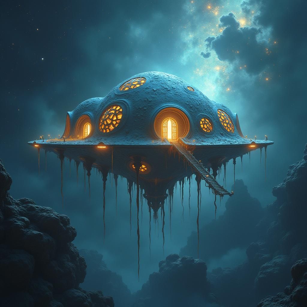 Futuristic Jellyfish House in Space, Digital Matte Painting