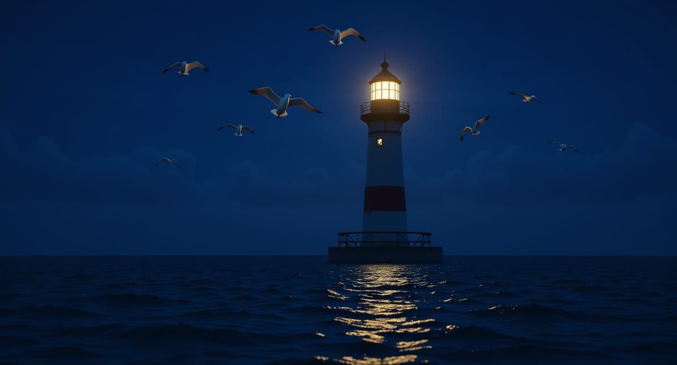 Lake Michigan Lighthouse: Ghibli-Kinkade Hyperrealism