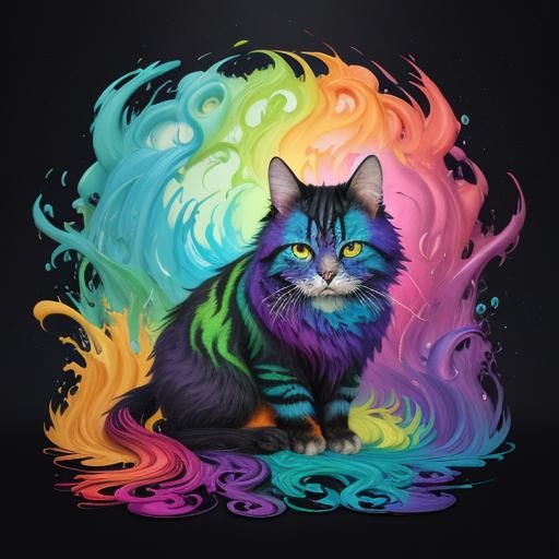 Rainbow Cat Splash Art in Vibrant Colors