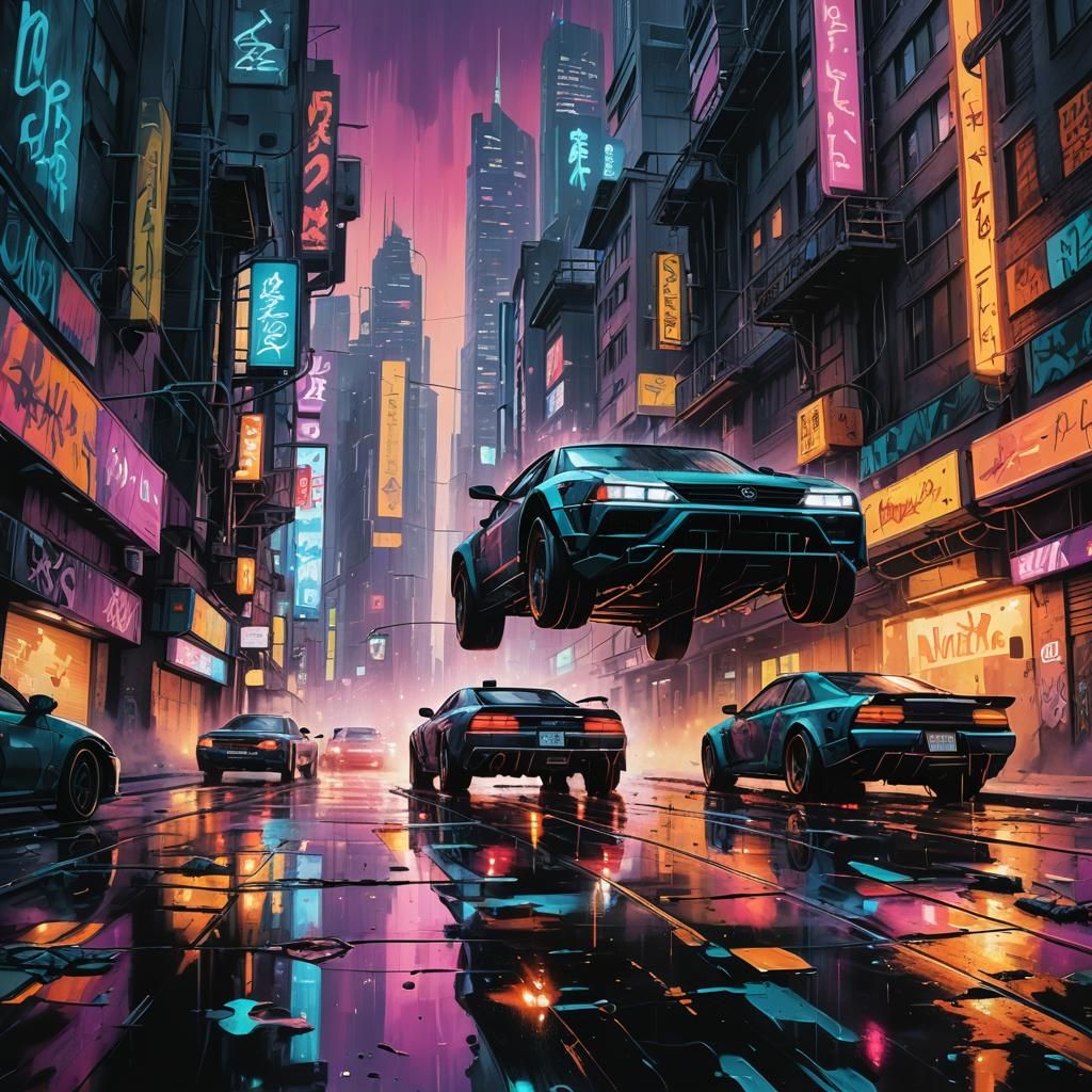 Cyberpunk Cars Race Through Sinagora's Streets
