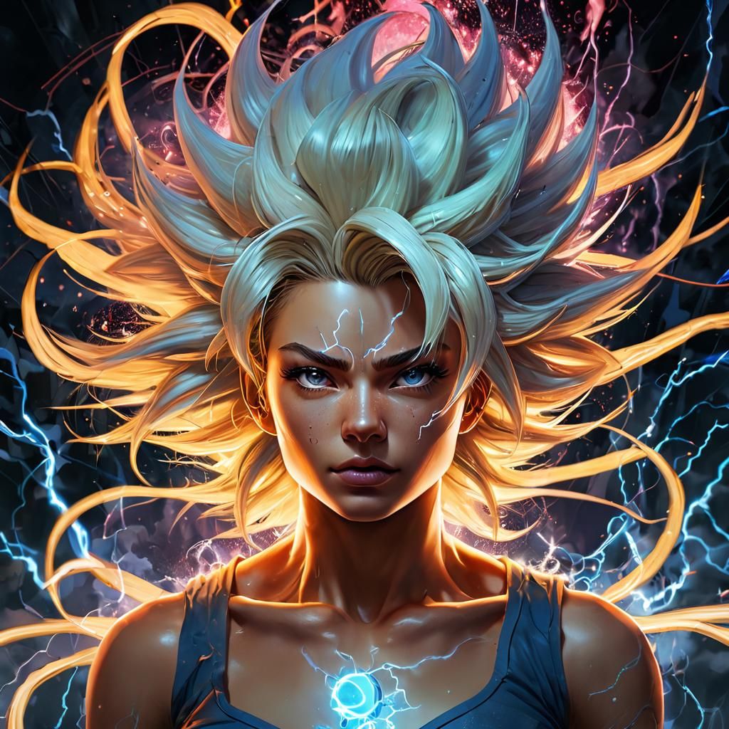 Radiant Super Saiyan Girl in Digital Painting