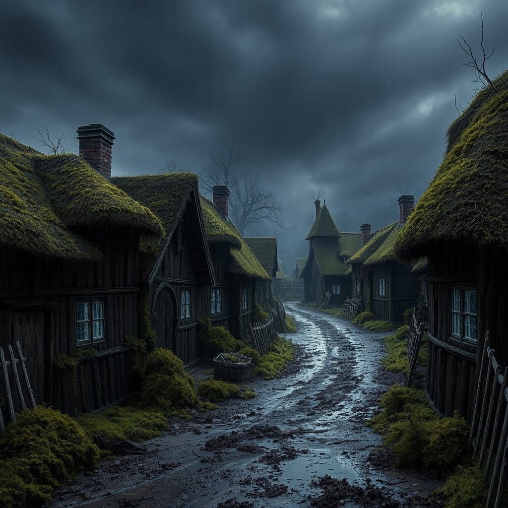 Grim Medieval Village in Dark Fantasy Style