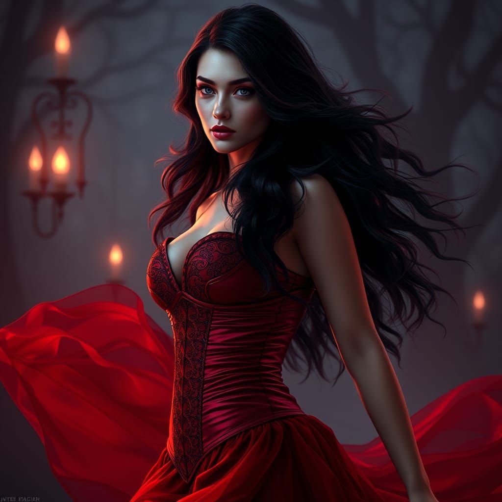 Fiery Temptress in Twilight Realm: Fantasy Concept Art