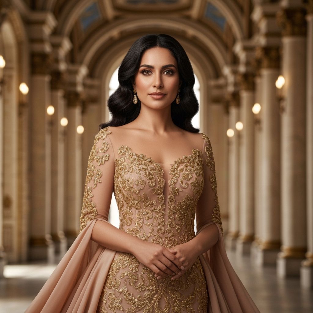 Celestial Queen on Throne in Futuristic Style