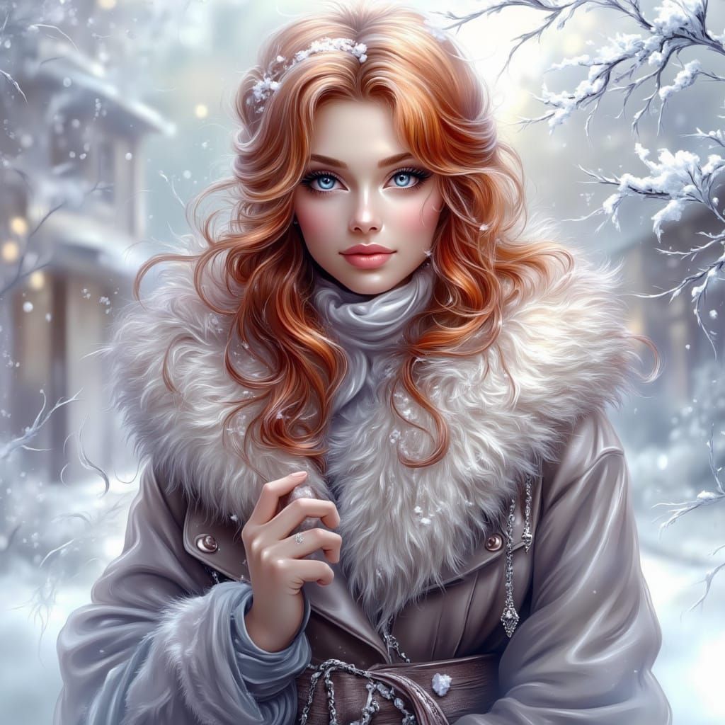 Woman in Fur Coat Amidst Snowy Hills