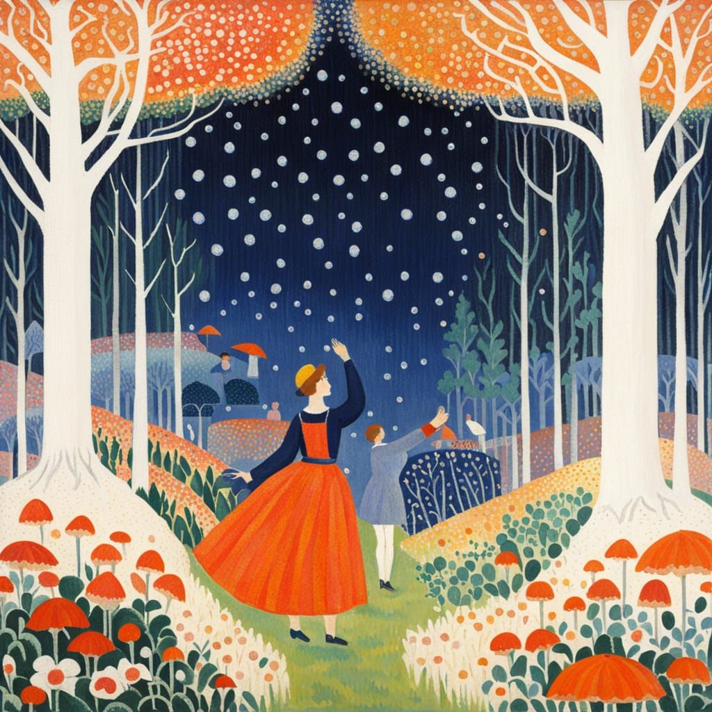 Pointillist Folk Art in Bright Colors