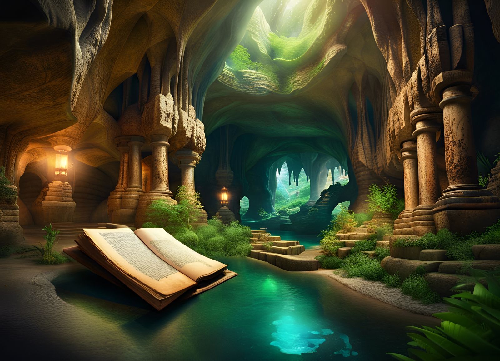 Mysterious Library Inside a Gigantic Cavern