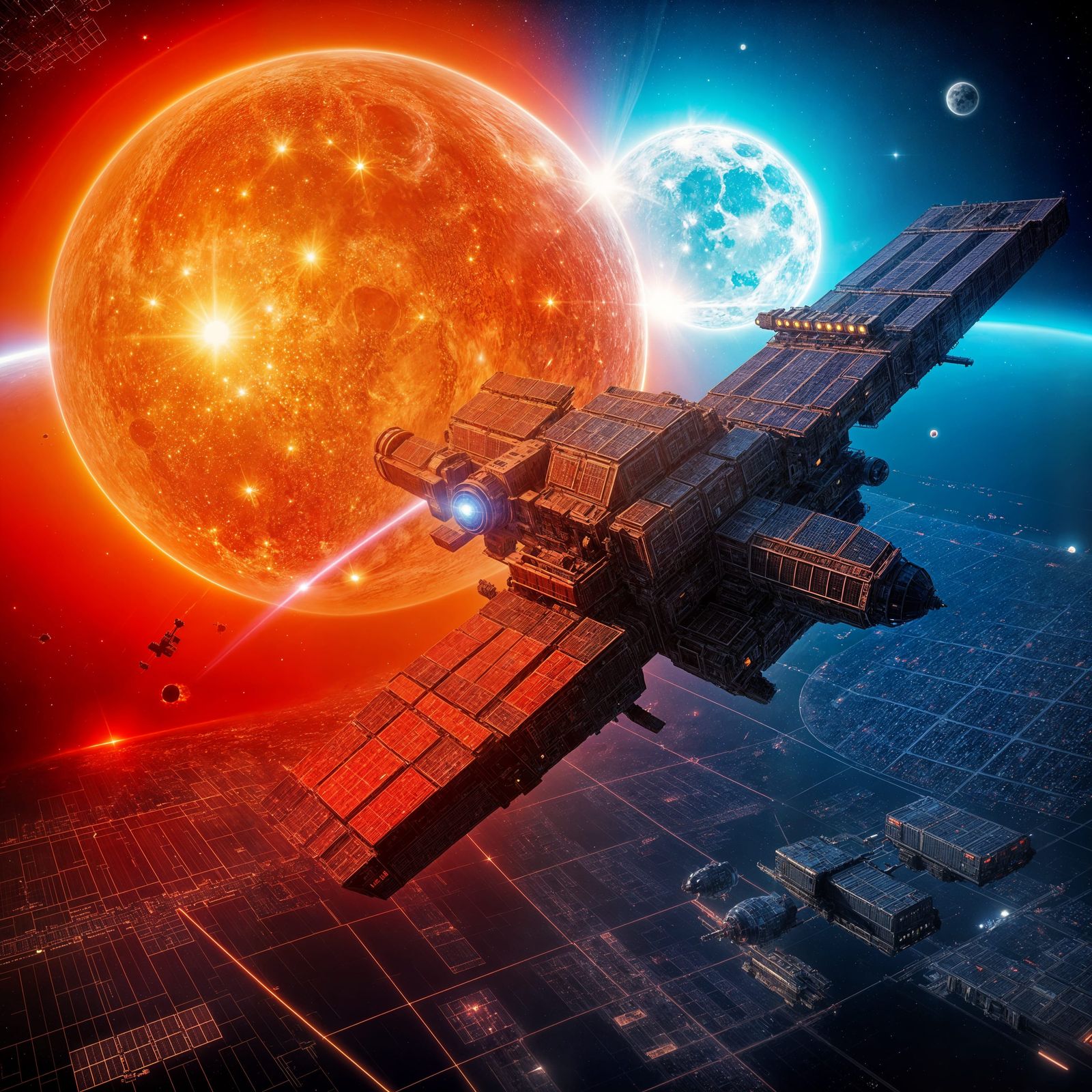 Space Station City Illuminated by Twin Suns