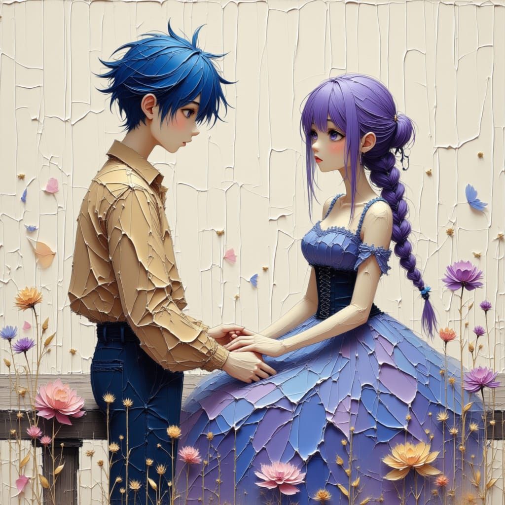 Anime Couple Holding Hands in Studio Ghibli Style