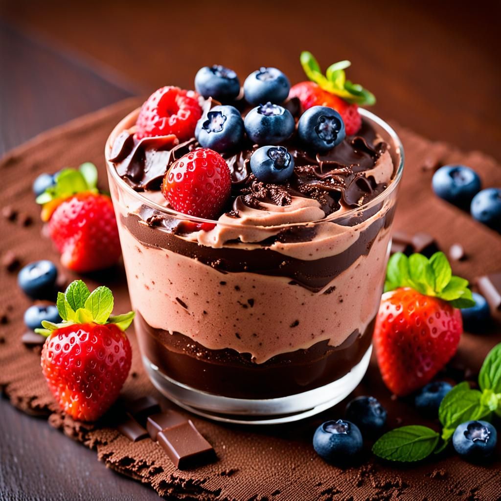 Delectable Chocolate Dessert Cup with Fresh Fruit, 3D Render