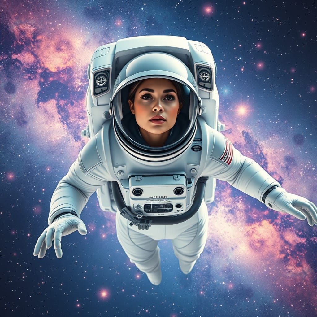 Ethereal Astronaut Woman in Celestial Galaxy