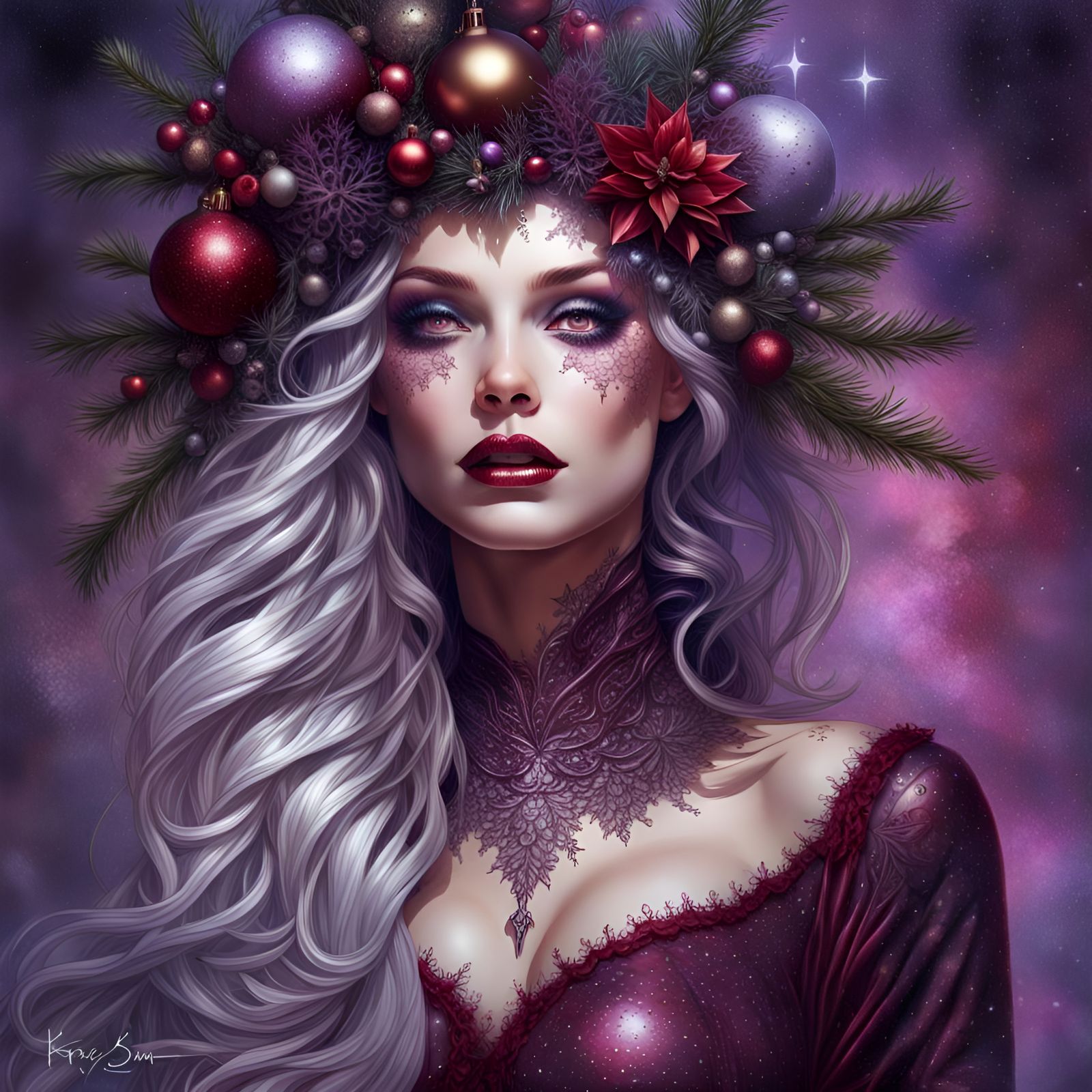 Cosmic Dark Elf Santa Claus in Fantasy Art Style