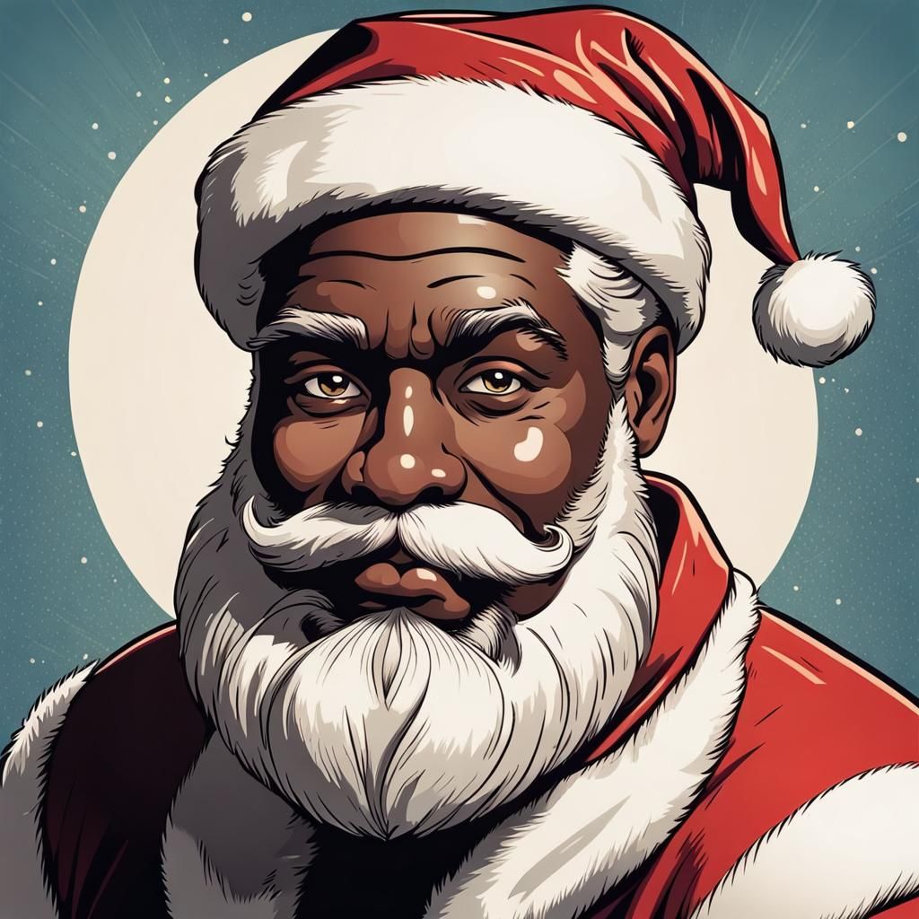 Black Santa Claus in Vintage Comic Book Style