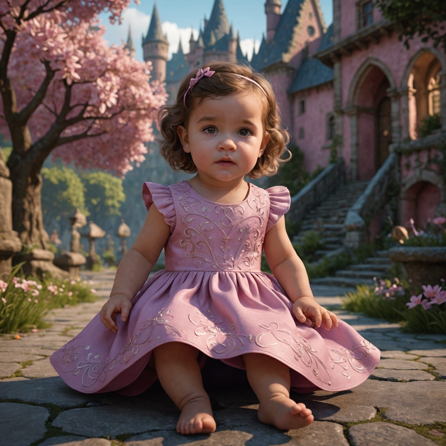Toddler in Pink Dress: Detailed Matte Painting