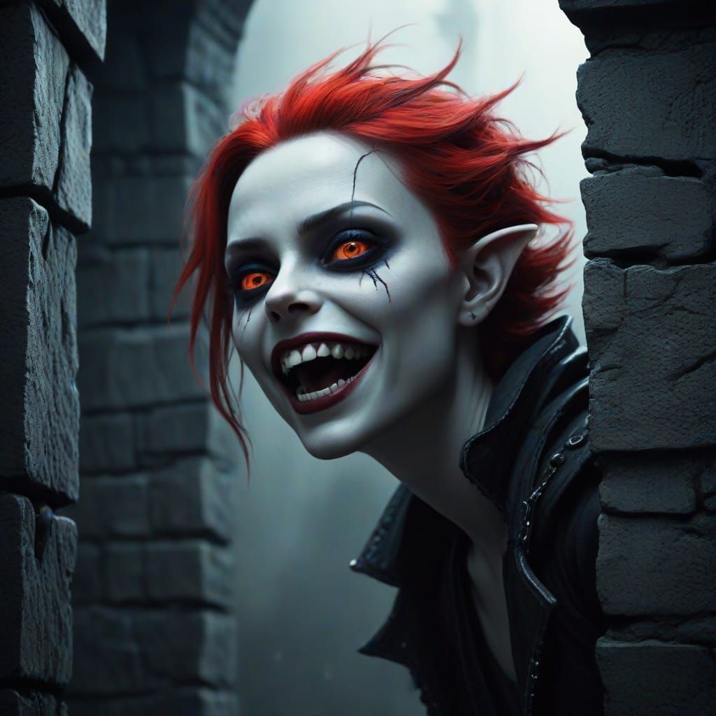 Gothic Punk Vampire Portrait in Tim Burton Style