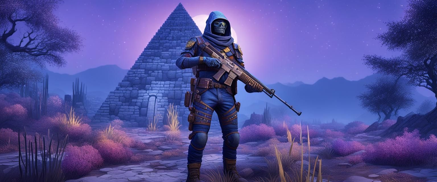 Pyramid Builder in Denim, Dark Fantasy Art