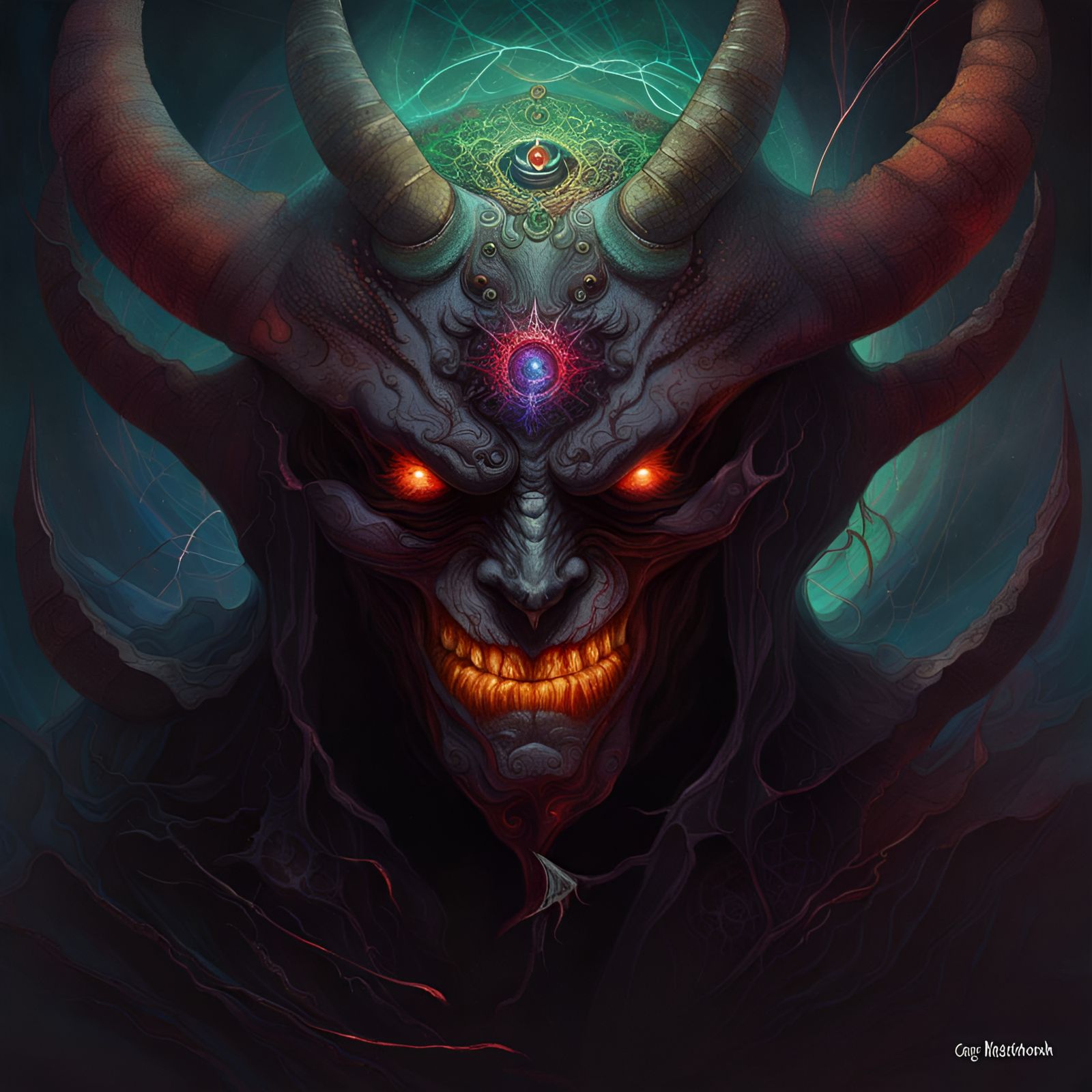 Sinister Demon Face in Cosmic Fantasy Art