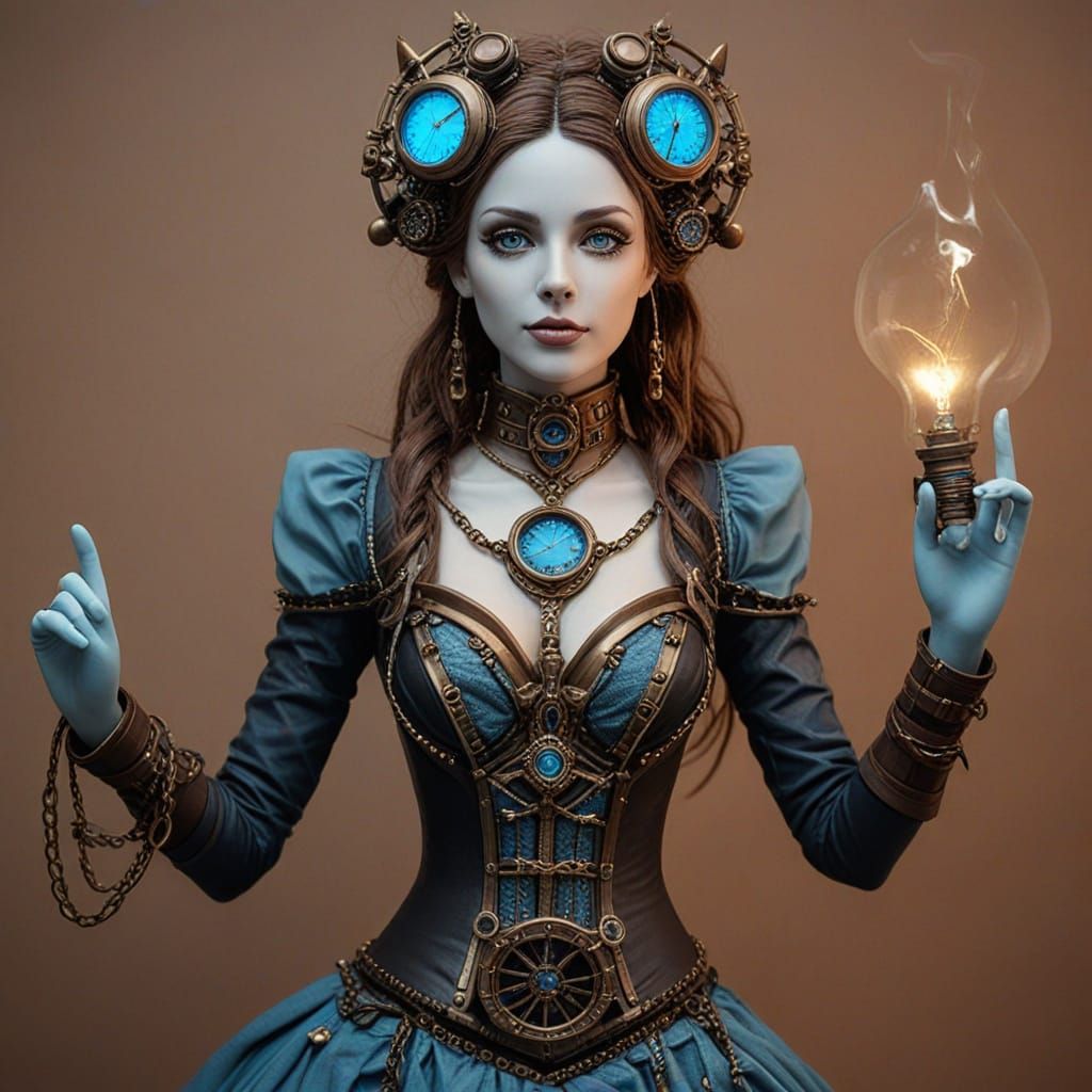 Steampunk Ghost Woman with Time Machine