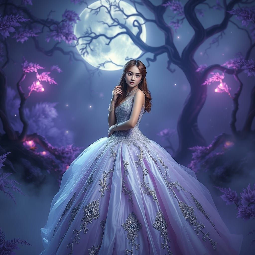 Ethereal Fantasy Princess in Lavender Ball Gown