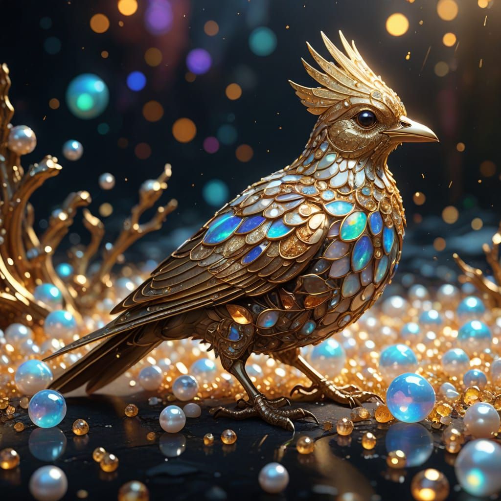 Sparkling Golden Dog in Opal Filigree