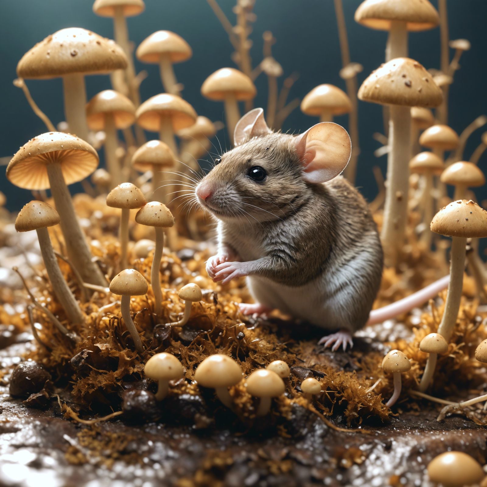 Mouse Sheltering in Mushroom Patch