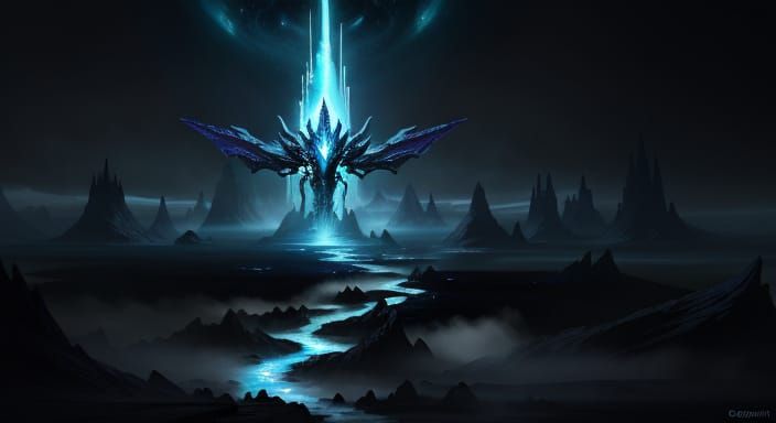 Alien Creature on Crystalline Plain: Dark Fantasy Concept Ar...