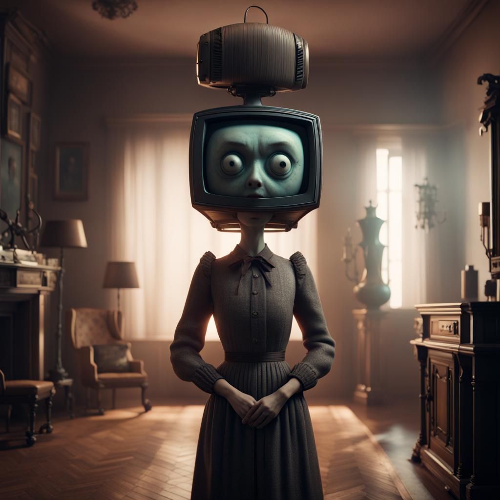 Creepy lady with a television head