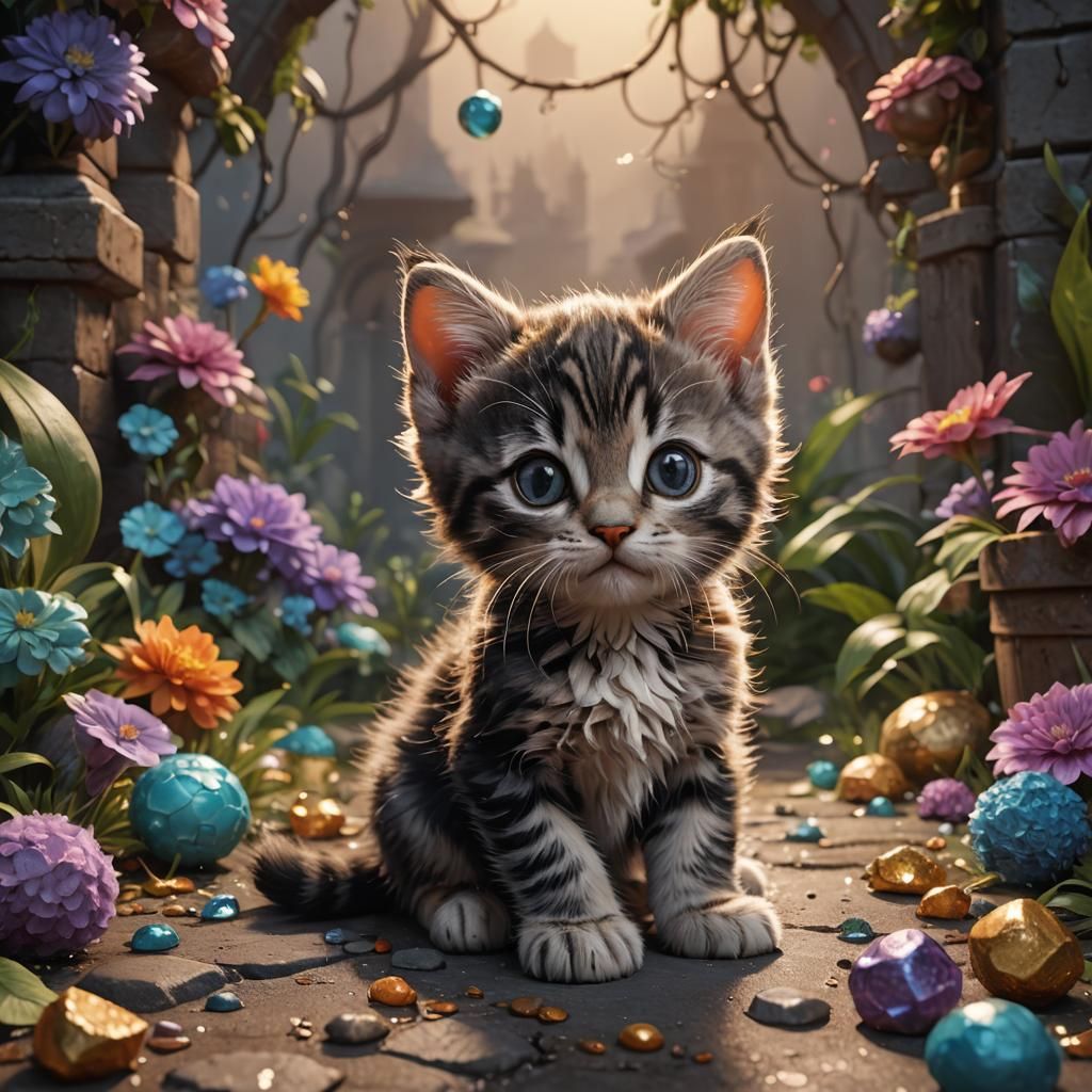 Cute Kitten in Detailed Matte Painting