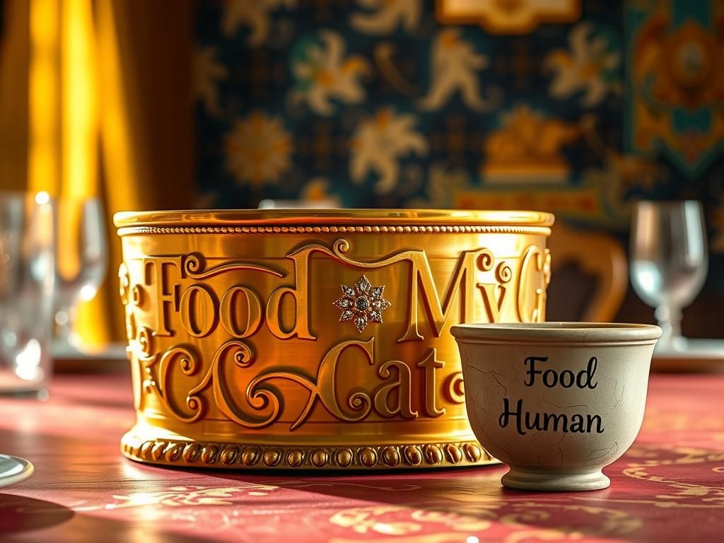 Humorous Pet Food Disparity in Golden Light