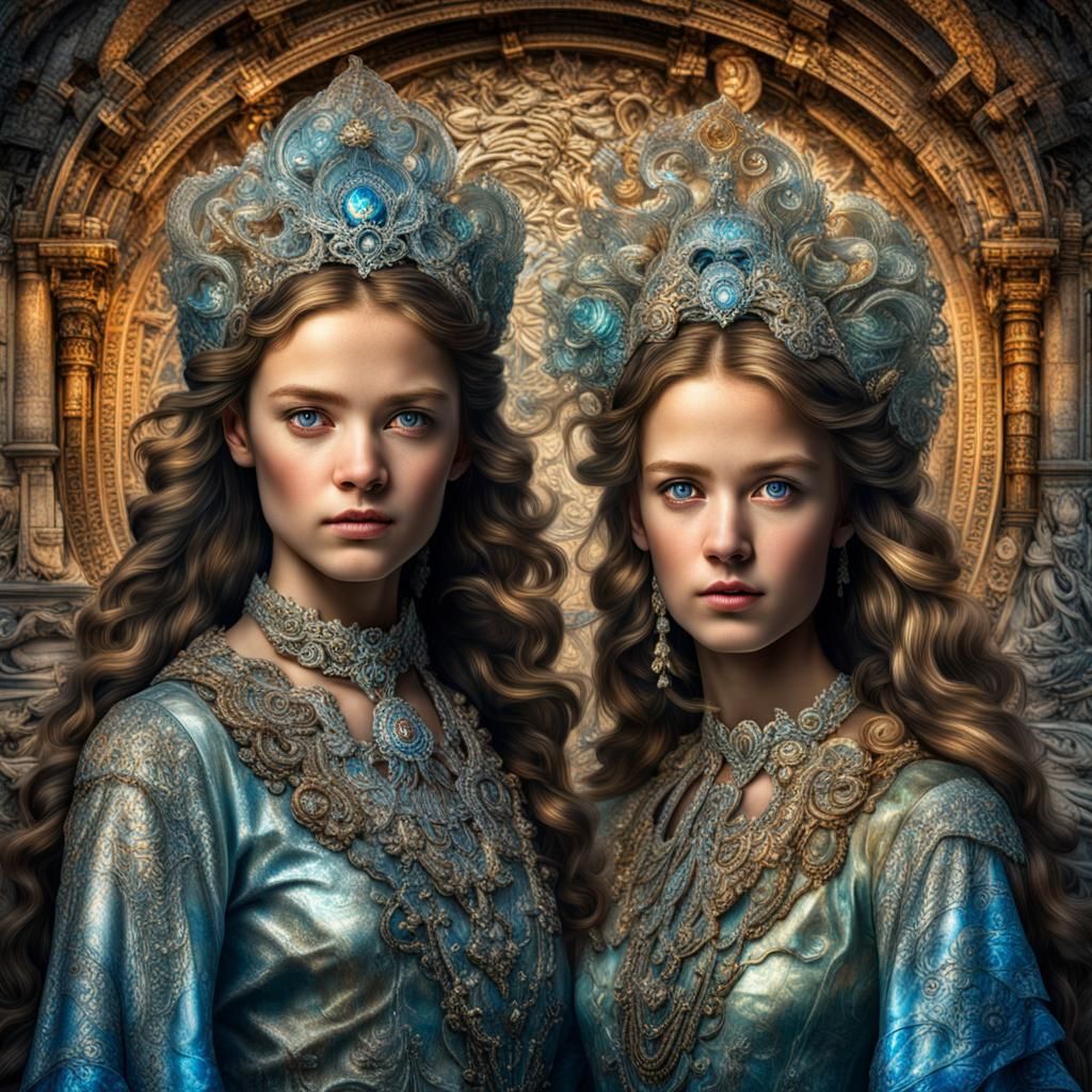 Atlantis Twin Queens Portrait in Holographic Scales