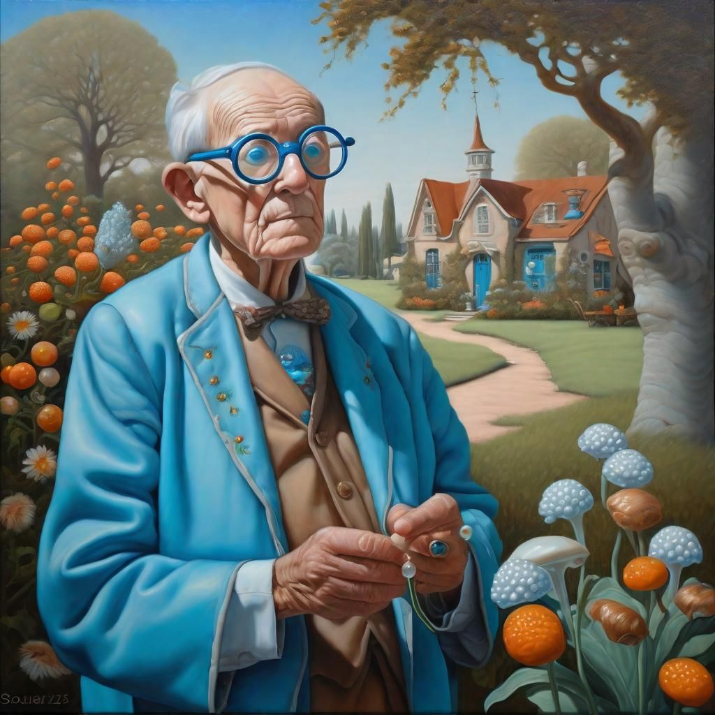 Surreal Oil Painting of Village Elder's Journey