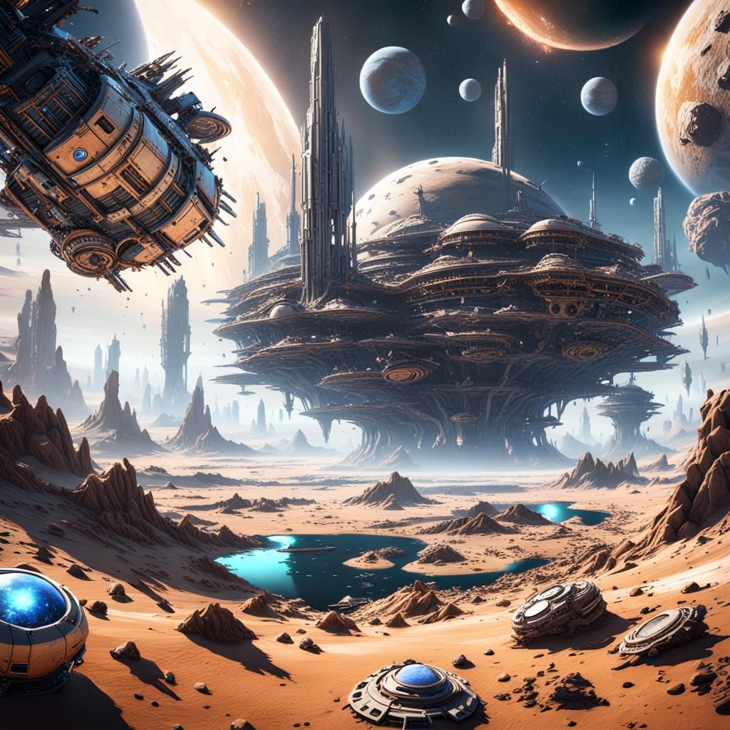 Asteroid Space Colony: Sci-Fi Matte Painting