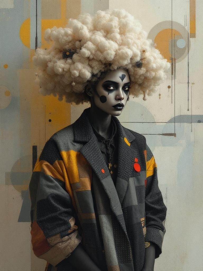 Harlequin Woman in Encaustic Impressionist Style