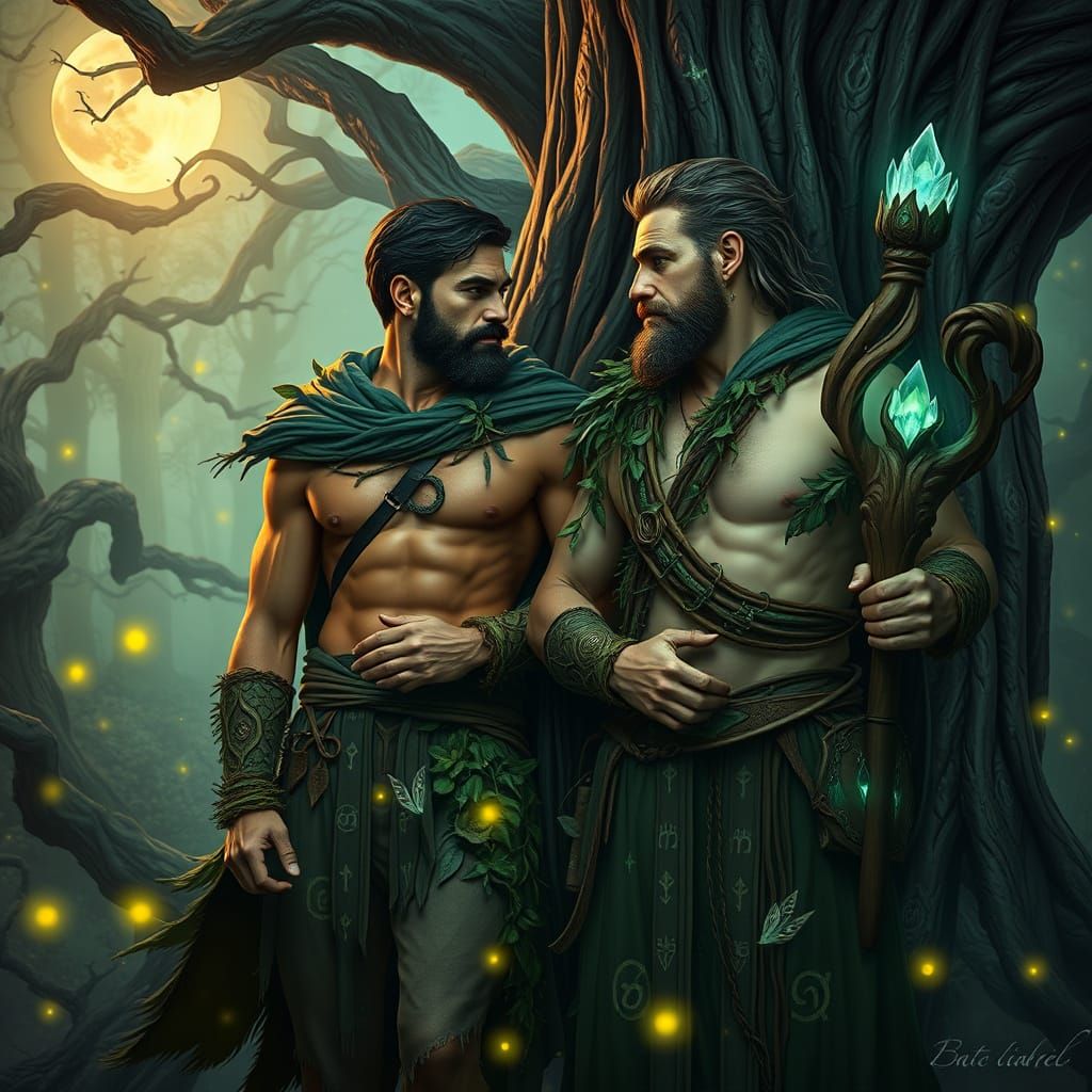 Mystical Druid Warriors in an Enchanted Forest