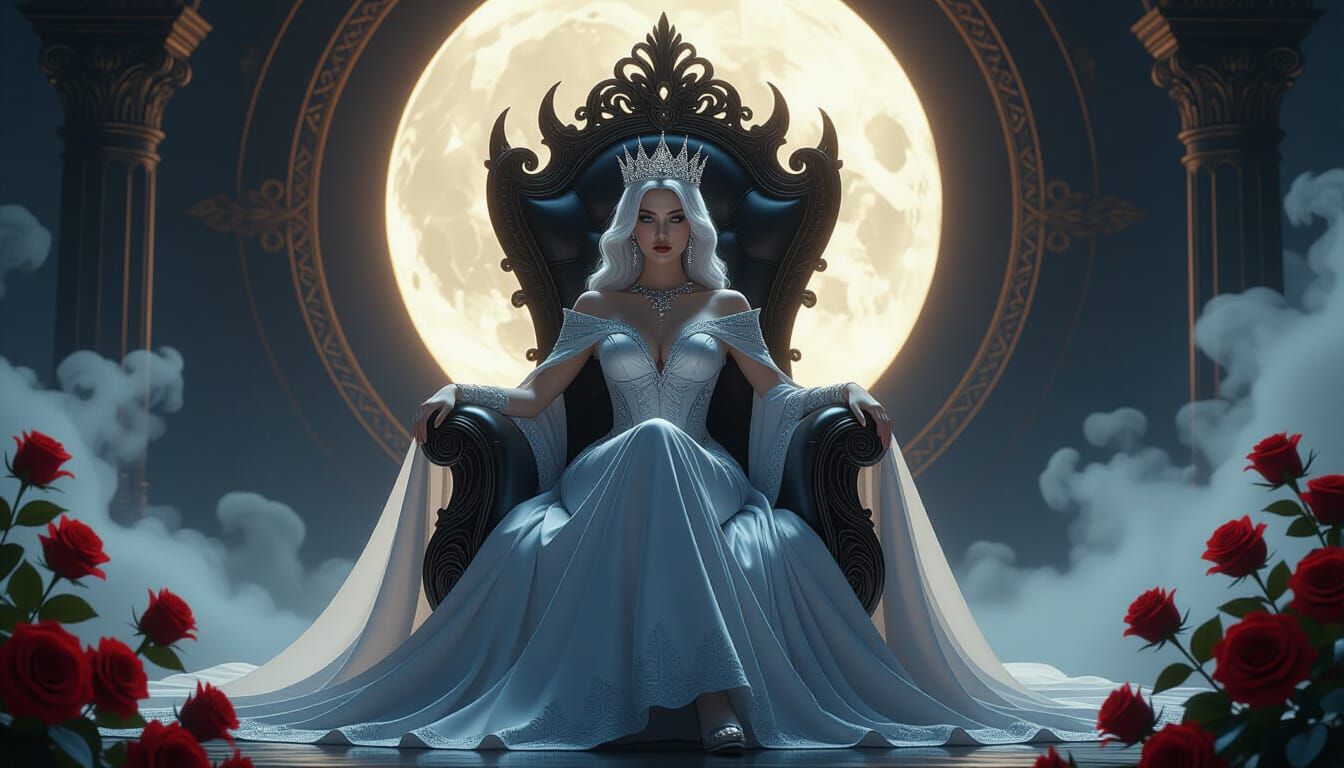 Dark Fantasy Queen on Onyx Throne Under Eclipse