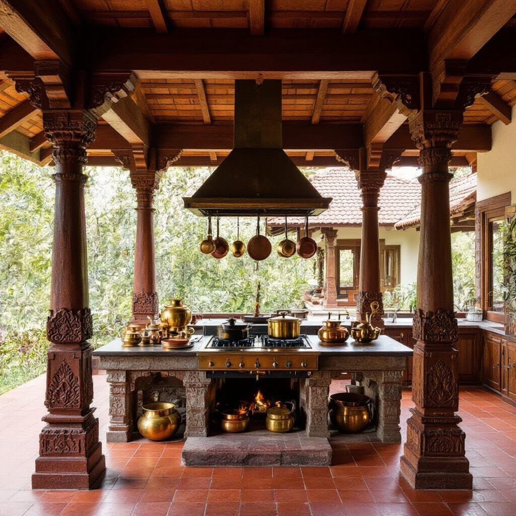 South Indian Mandapa Inspired Open Kitchen Design