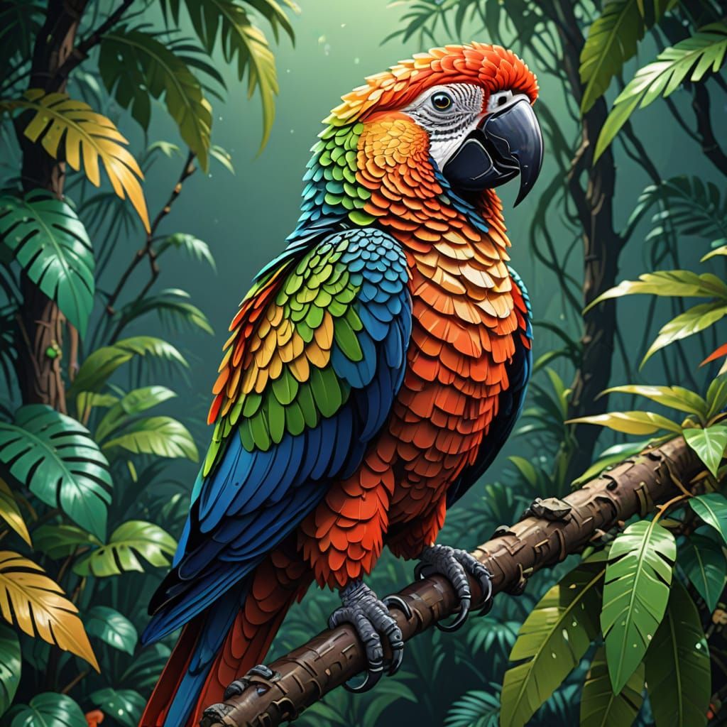 Vibrant Cartoon Pixel Art Parrot in Exaggerated Style