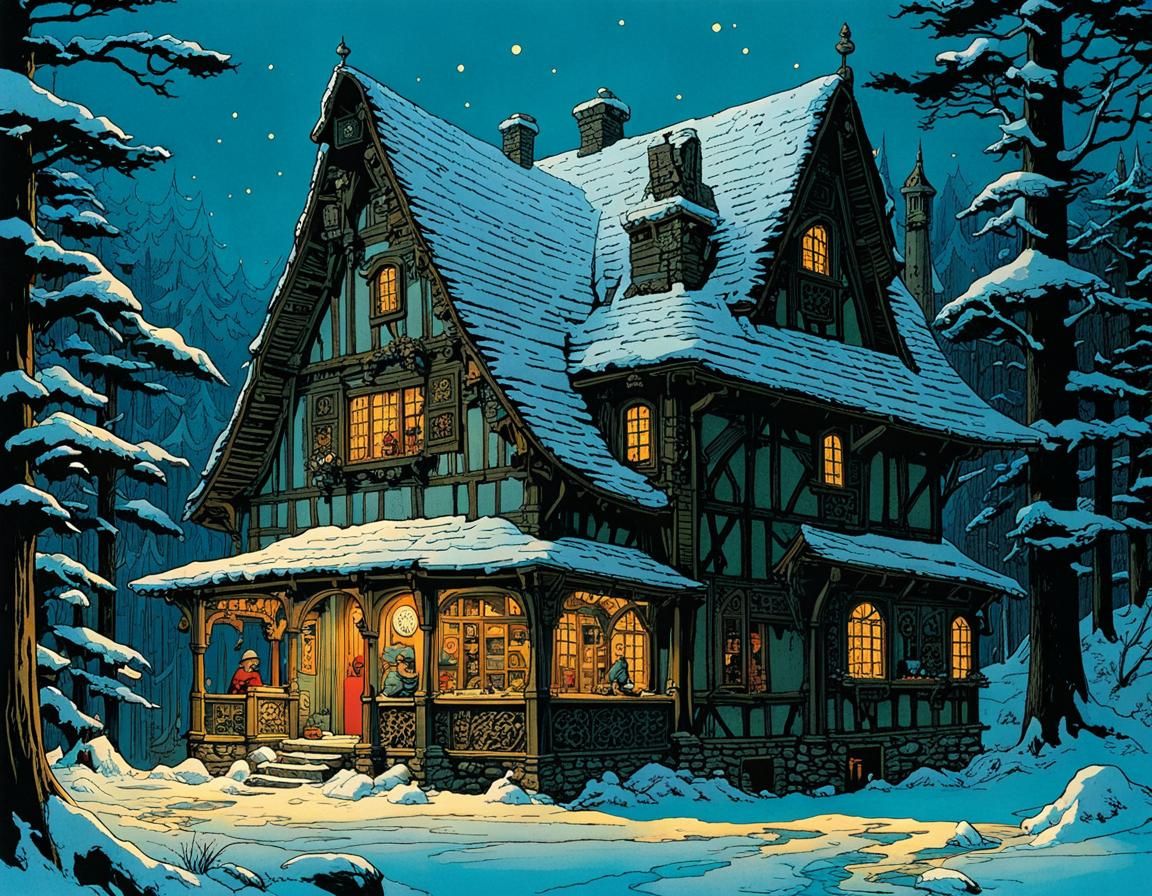 Cozy Home in Dark Comic Book Style