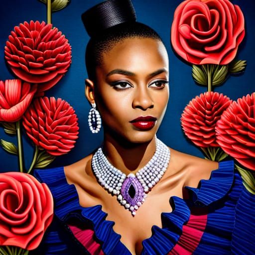 Beautiful Woman Portrait with Flowers and Jewels