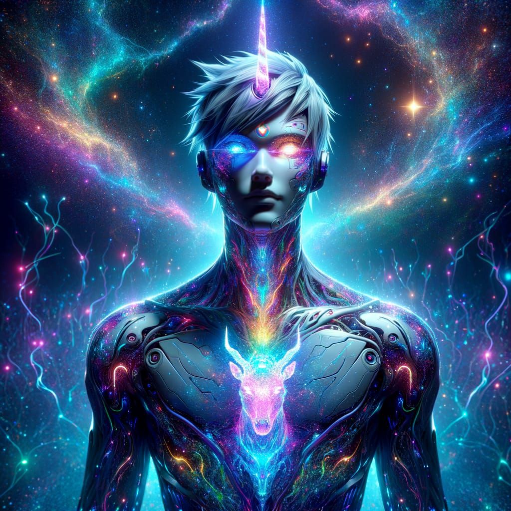 Holographic Alien with Unicorn Features in Cosmic Space