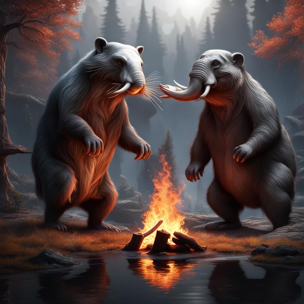 Beaver and Elephant Dance in Black and White