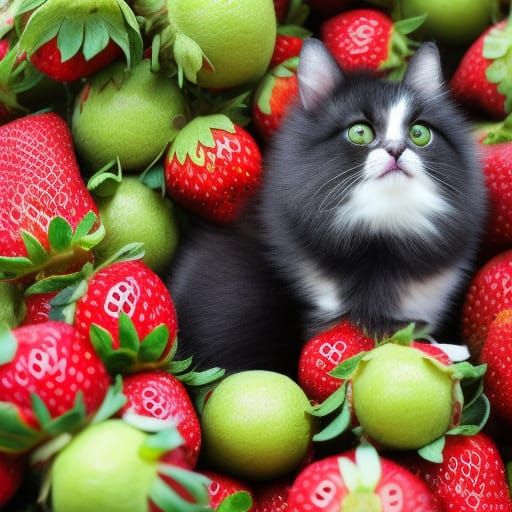 Fluffy Creatures Lounging on Strawberries