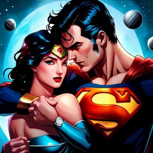 Superman and Wonder Woman Embrace in Rococo Style
