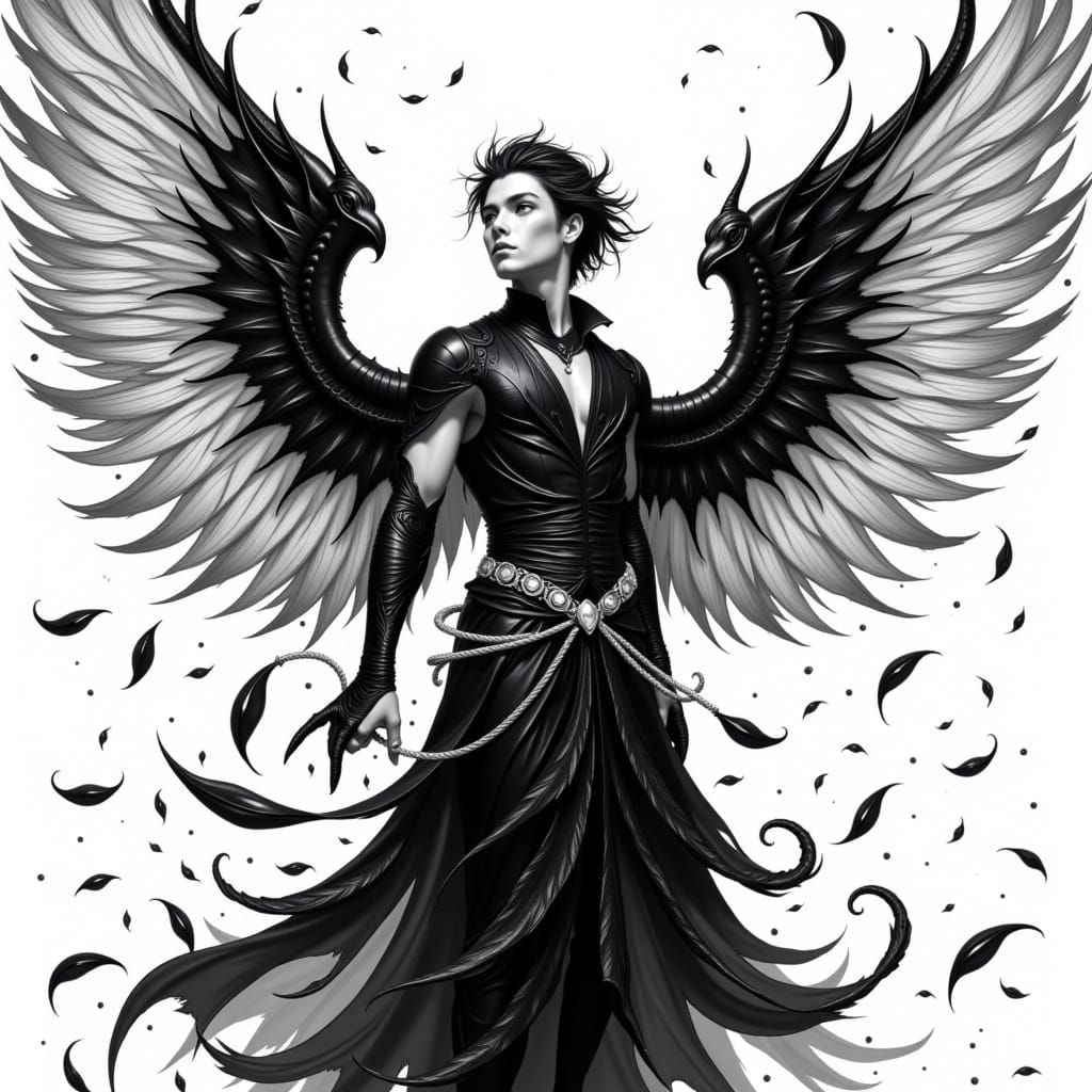 Ethereal Angel Amidst Dynamic Ink Patterns