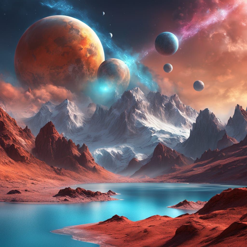 Martian Oasis: Surreal Glaciers Under Alien Skies