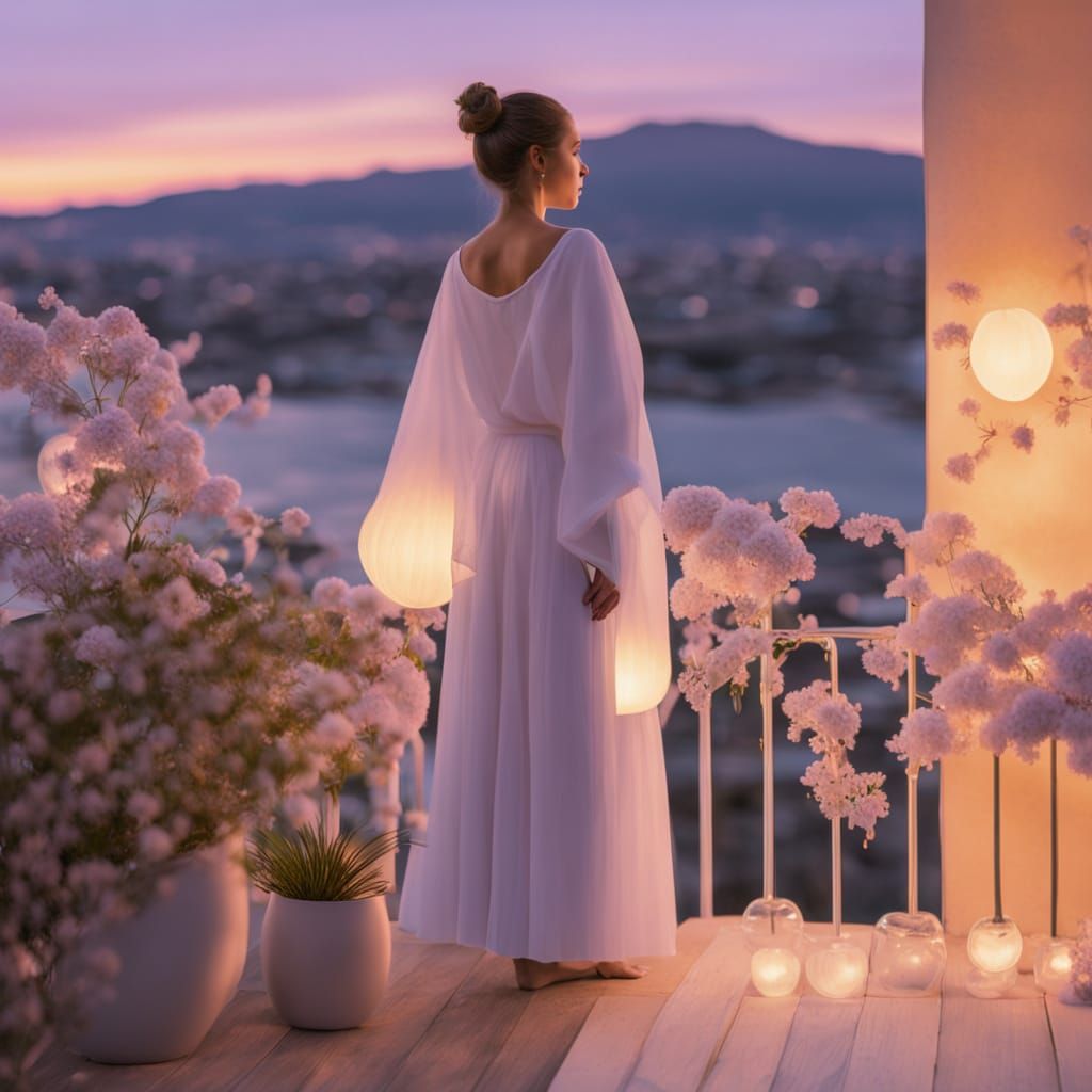 Ethereal Coastal Vista: Neo-Impressionist Gouache Painting