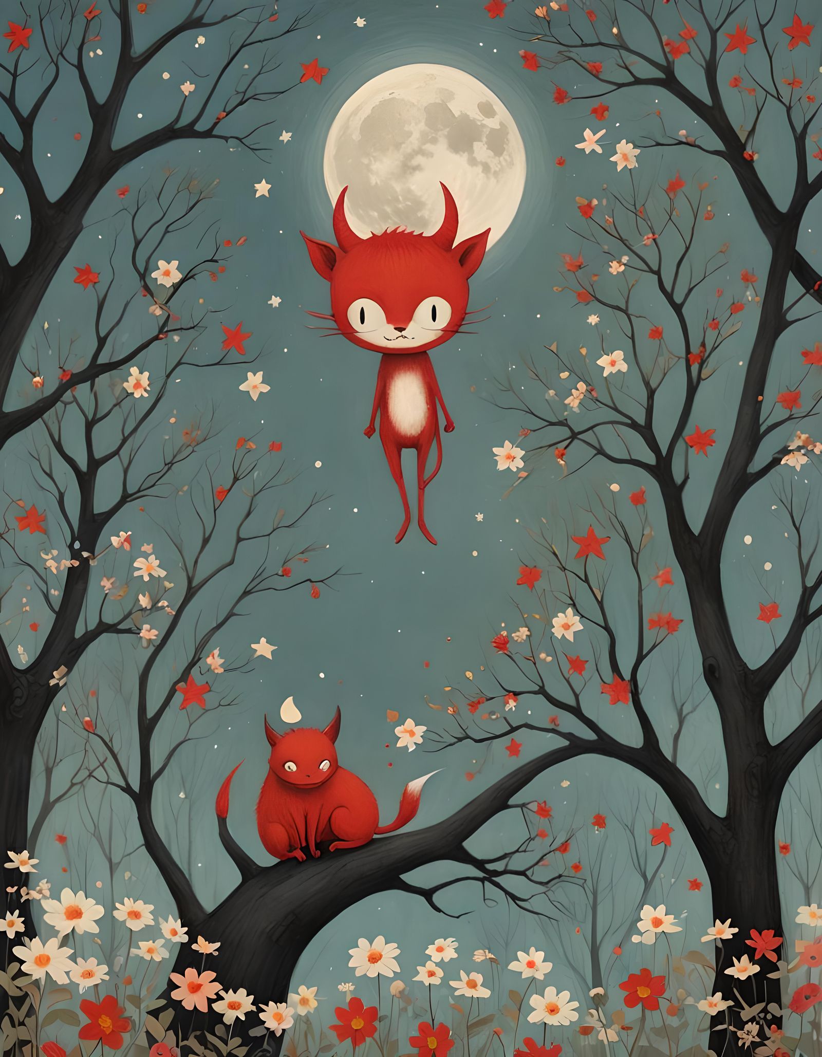 Cute Furry Devil Under Dreamy Pastel Night Sky